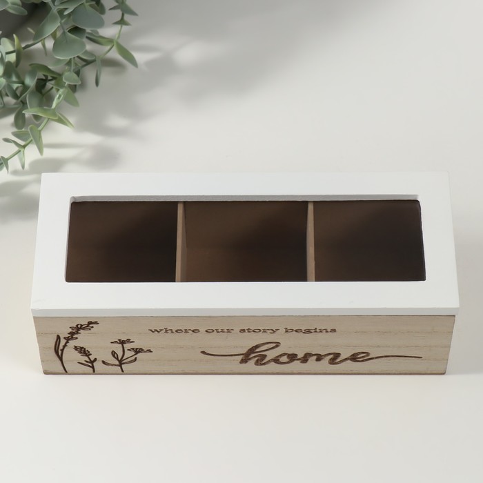 Шкатулка для чая с делениями «Разнотравье», дерево, 23×9×8.3 см