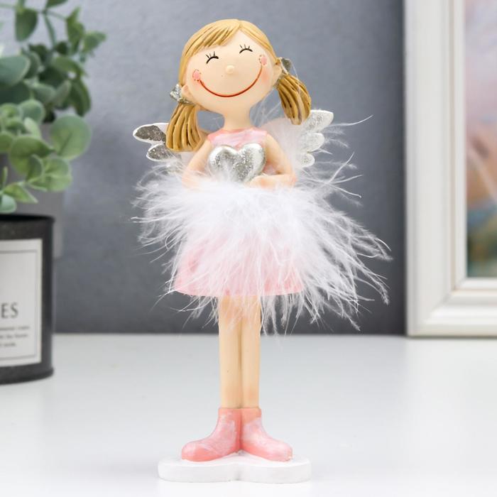 Фигурка полистоун «Ангел-малышка с хвостиками, с сердечком», пух, 16×5.5×7.5 см