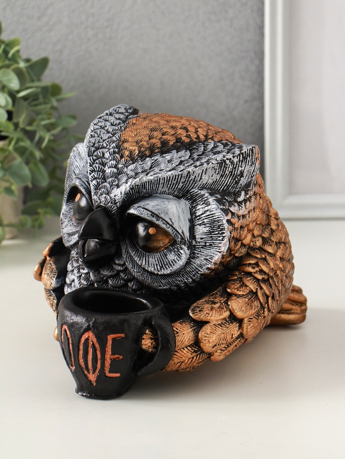 Копилка для денег «Сова с чашкой», гипс, 15×18 см, под бронзу с серебром