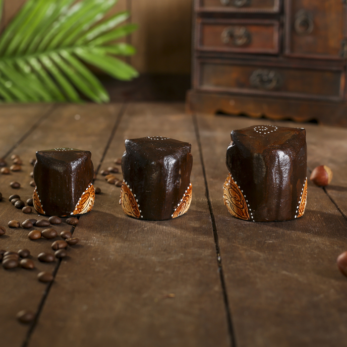 Сувенирный набор «Совы с листьями», 3 шт., 6×14×7 см, дерево