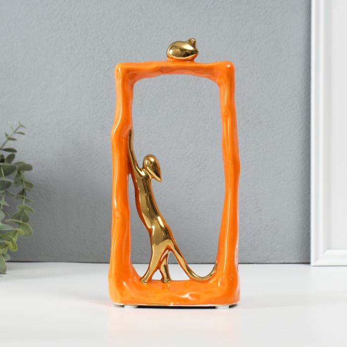 Фигурка керамика «Кошки-мышки - охота. Прямоугольник», оранжевый с золотом, 6.2×12×24.5 см