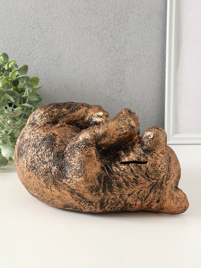 Копилка для денег «Мишка лёжа», гипс, 15×28 см, под бронзу