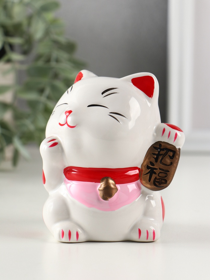 Копилка для денег «Манэки-нэко - иероглиф удача», розовый, 7.2×8.3×10 см