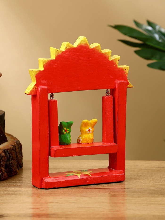 Сувенир «Зайки на качелях», 10×3.5×15 см, дерево, красный