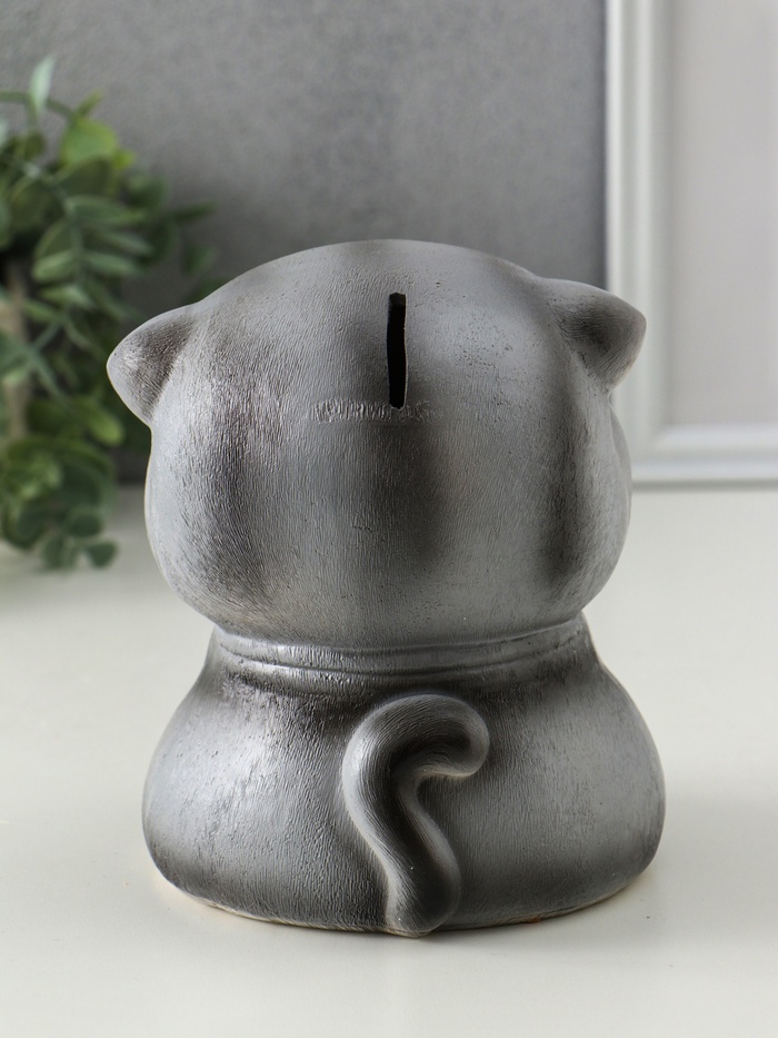 Копилка для денег «Кот Дзен», гипс, серый, 16×14×14.5 см