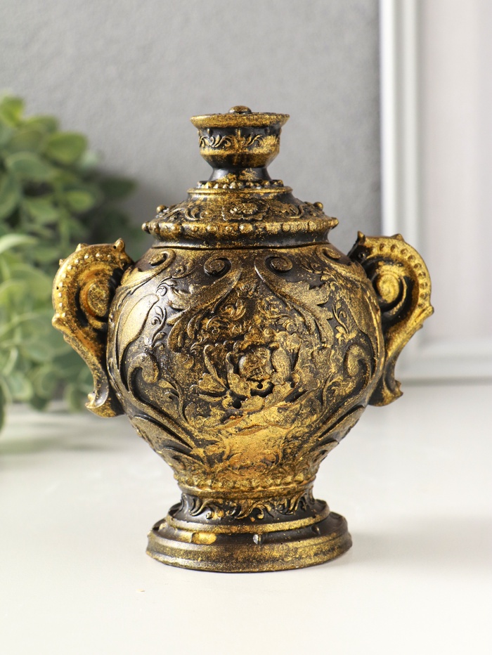 Шкатулка для украшений «Самовар» 10×12×8 см, гипс, состаренное золото