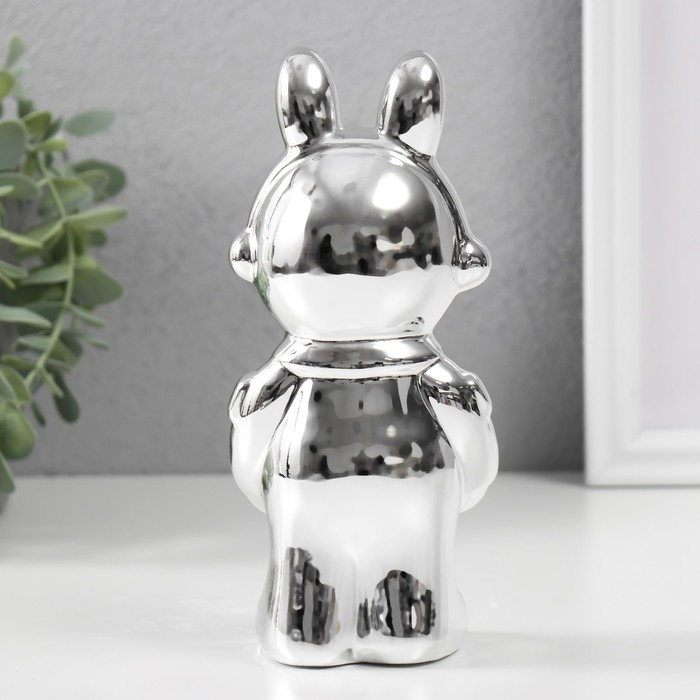 Фигурка керамика «Зайка-космонавт», серебро, 8×6×17 см
