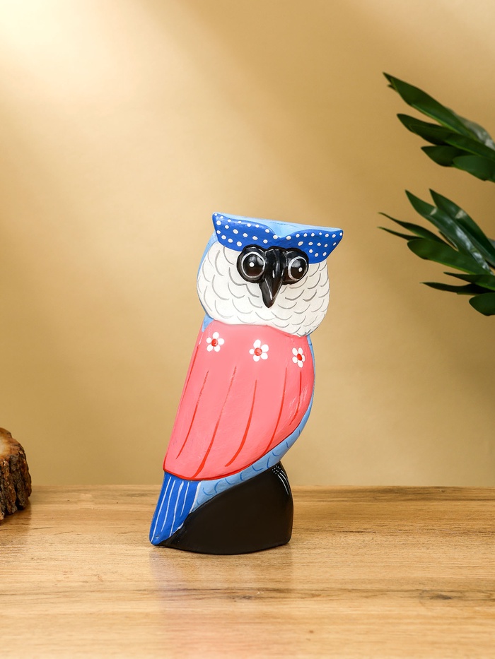 Набор сувенирный «Совы», h=18 см, h=14 см, h=11 см, дерево, розово-синий