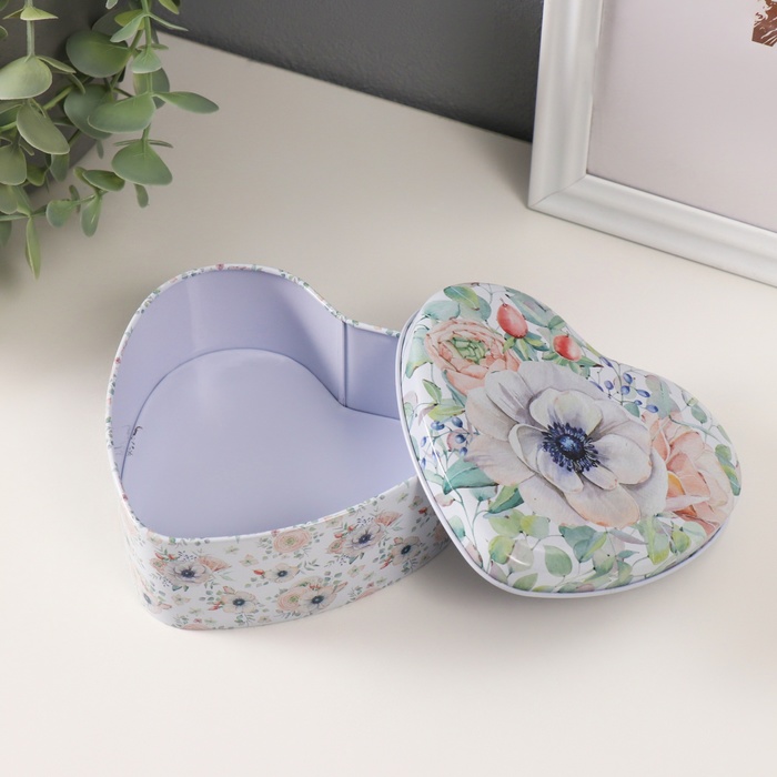 Набор шкатулок для хранения мелочей, украшений «Сердце. Цветы», 3 шт., металл, 10.5×12×5 см
