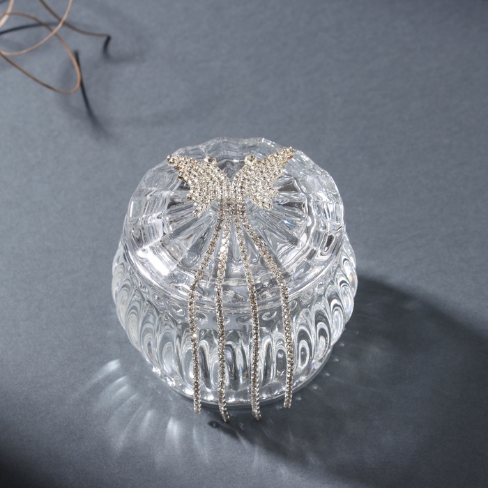 Шкатулка для украшений «Бабочка со шлейфом», стекло, серебро 7.5×7.5×7 см