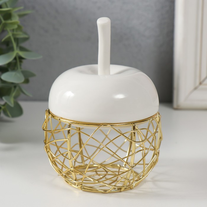 Шкатулка для украшений «Яблочко», керамика, металл, белая, 8.5×8.5×12 см
