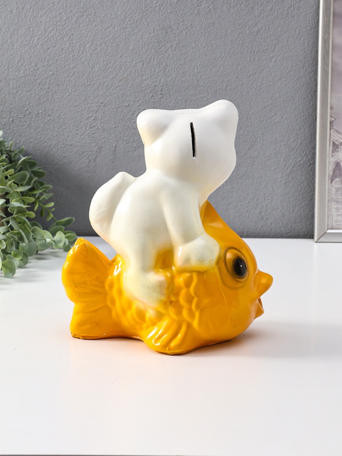 Копилка для денег «Кот на рыбке», гипс, 21 см