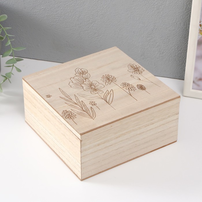 Шкатулка для украшений «Полевые растения», дерево, 18×18×9 см