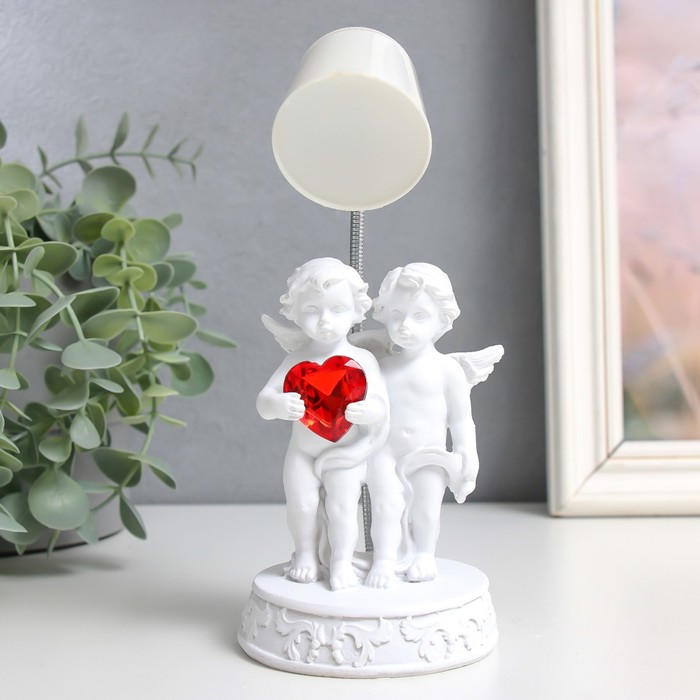 Фигурка светящаяся «Лампа - ангелы с сердцем», белый, полистоун, 7.5×7.5×18 см, МИКС