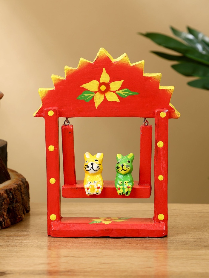 Сувенир «Зайки на качелях», 10×3.5×15 см, дерево, красный