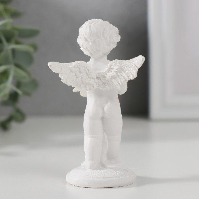 Фигурка полистоун «Белоснежный ангел стоит со своим медвежонком», 8×4.5×3.5 см