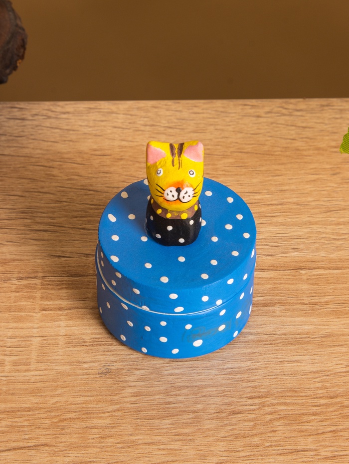 Сувенирная шкатулка «Котик», 5×5×7.5 ± см, дерево, синяя