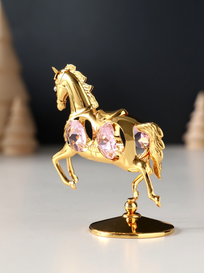 Фигурка металл «Лошадка маленькая» с 4 розовыми хрусталиками на подставке, 6.5×4×8.5 см