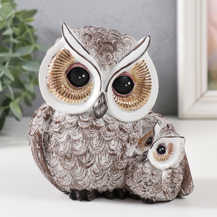 Фигурка полистоун «Совушка с совёнком, с золотыми глазами», 13.5×11.5×7.5 см