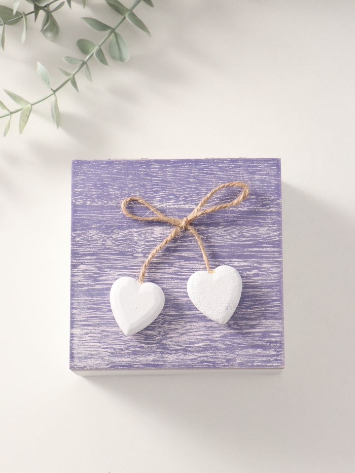 Шкатулка для украшений «Сердечки белые на сиреневом квадрате», дерево, 12×12×5.3 см