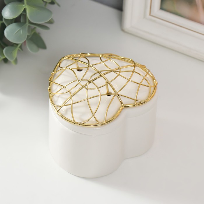 Шкатулка для украшений «Сердце. Каракули», для мелочи, керамика, металл, белая, 8.9×8.5×7.2 см