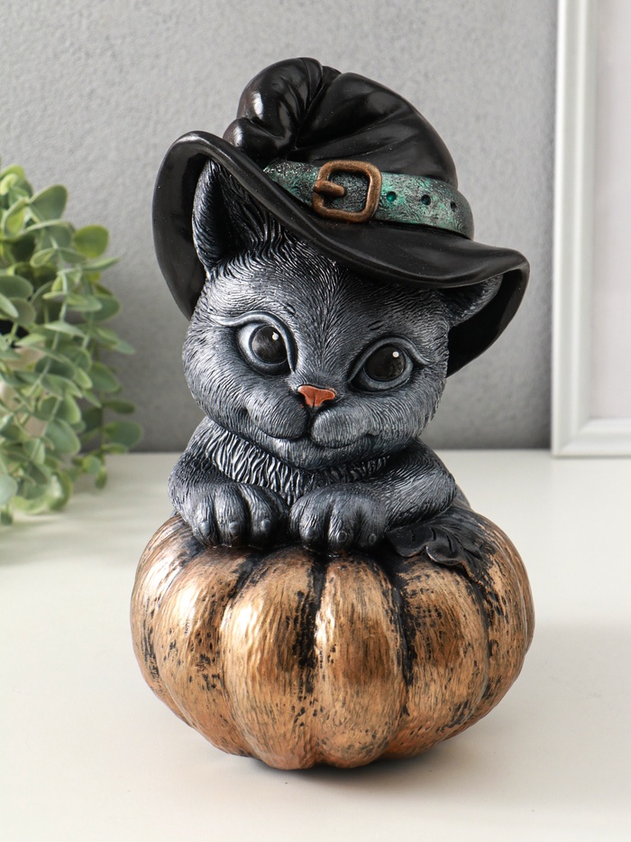 Копилка для денег «Кот с тыквой», гипс, 27×22 см, под бронзу с серебром