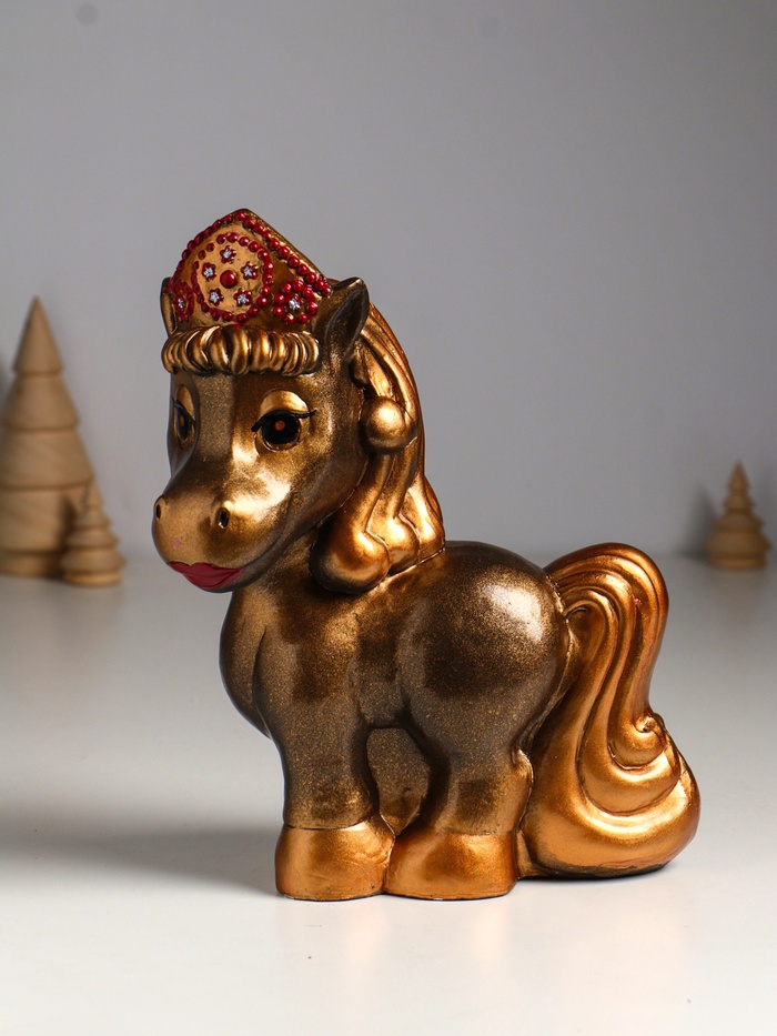 Копилка для денег «Лошадь в кокошнике», гипс, 23×17.5×10 см, бронза