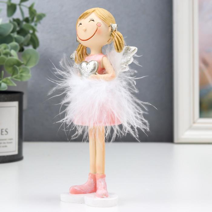 Фигурка полистоун «Ангел-малышка с хвостиками, с сердечком», пух, 16×5.5×7.5 см