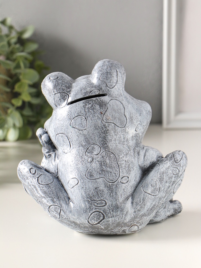 Копилка для денег полистоун «Лягушонок», 16 см, серый камень