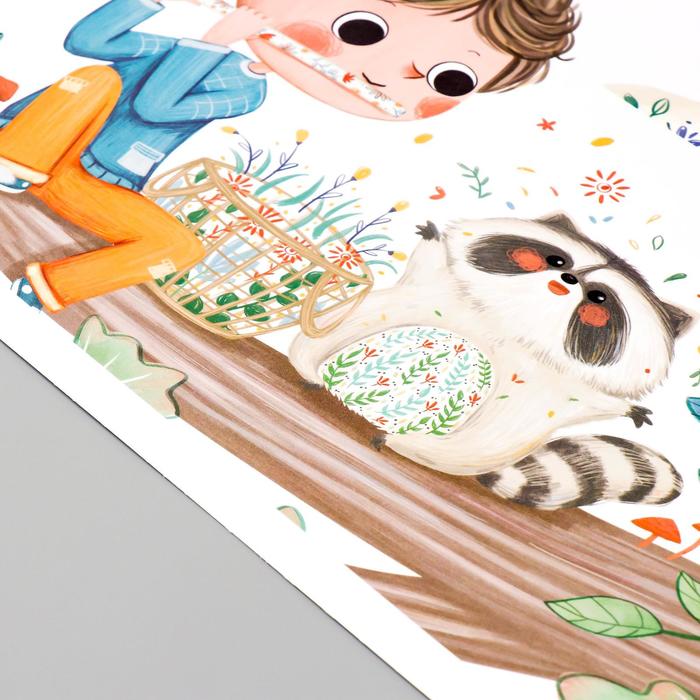 Наклейка интерьерная цветная «Малыш играет на флейте зверям», 30×90 см, набор 2 листа