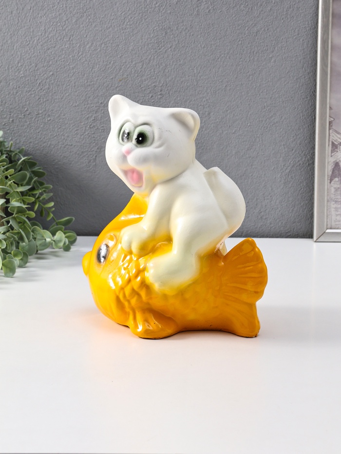 Копилка для денег «Кот на рыбке», гипс, 21 см