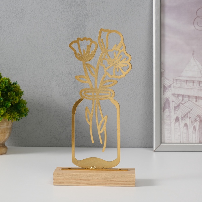 Фигурка металл «Лютики в банке» золото 5×11.5×22 см