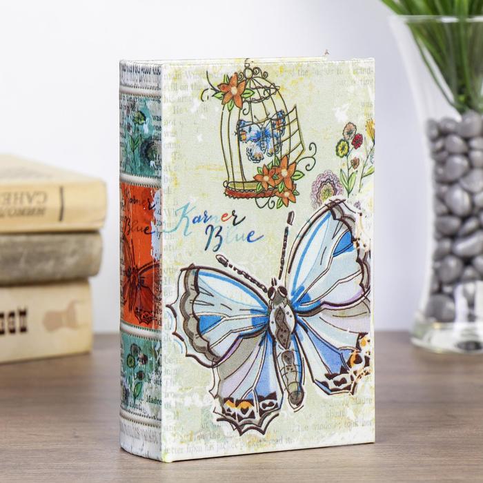 Шкатулка книга - сейф «Голубая бабочка», дерево, 17×11×5 см