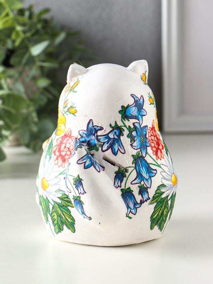 Копилка для денег «Кот с букетом», гипс, 13.5×11×13.5 см