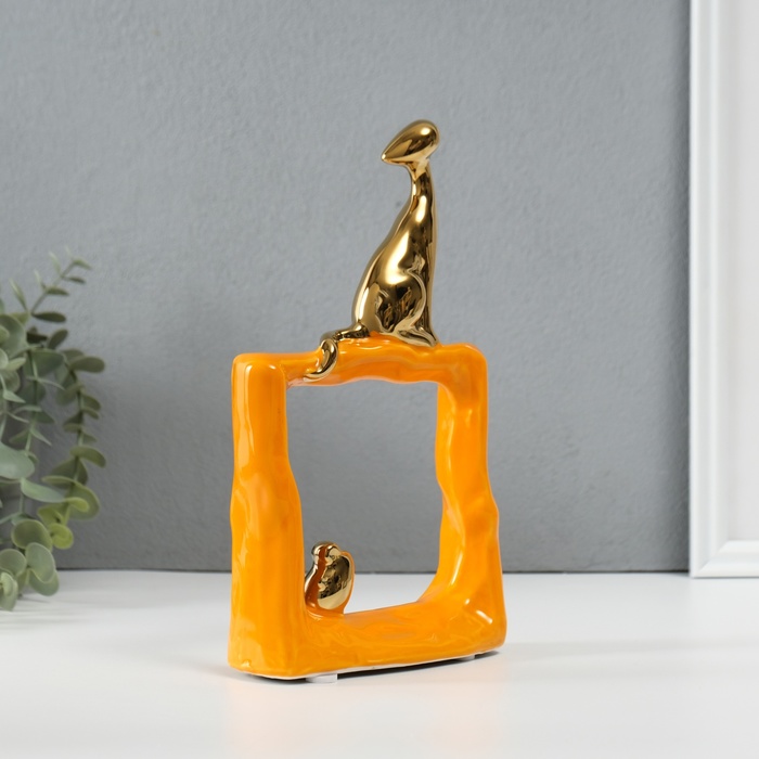 Фигурка керамика «Кошки-мышки. Квадрат», оранжевый с золотом, 5.2×13.5×23 см