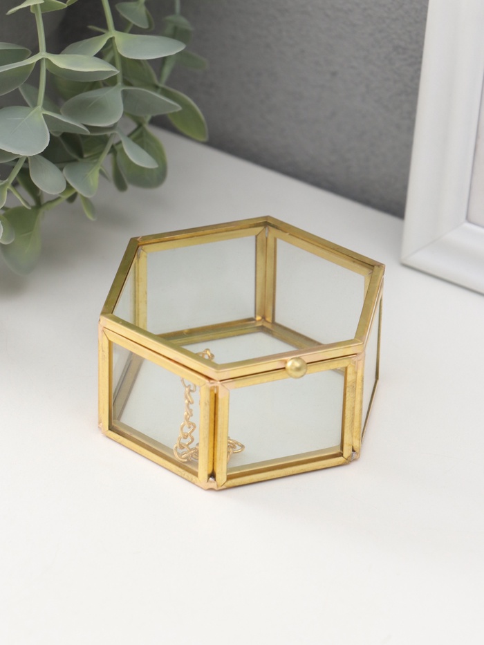 Шкатулка для украшений (колец, колье, серёг) «Шестиугольник», стекло, 8×7×4 см