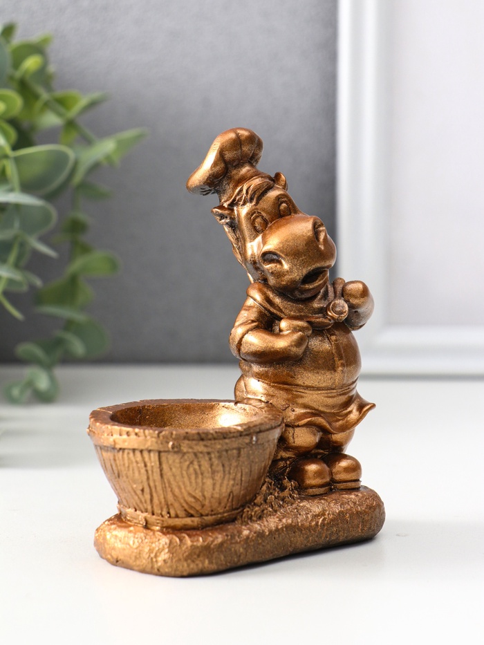 Фигурка - подставка для мелочей «Конь шеф повар», подсвечник, 12×9.5×5.5 см, под бронзу