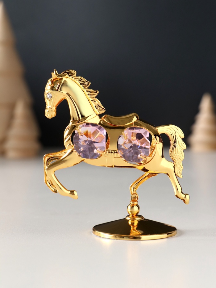 Фигурка металл «Лошадка маленькая» с 4 розовыми хрусталиками на подставке, 6.5×4×8.5 см