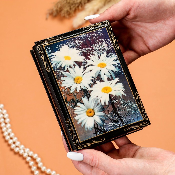 Шкатулка для украшений «Герберы», 10×14 см, лаковая миниатюра