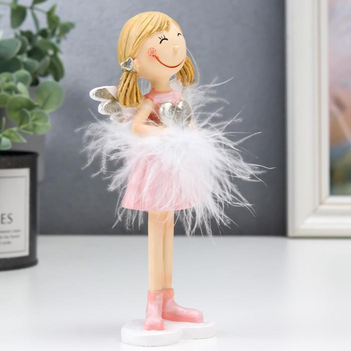 Фигурка полистоун «Ангел-малышка с хвостиками, с сердечком», пух, 16×5.5×7.5 см