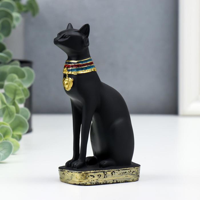 Фигурка полистоун «Чёрный сфинкс с золотыми ушками, с узорами», 13×6.5×5 см