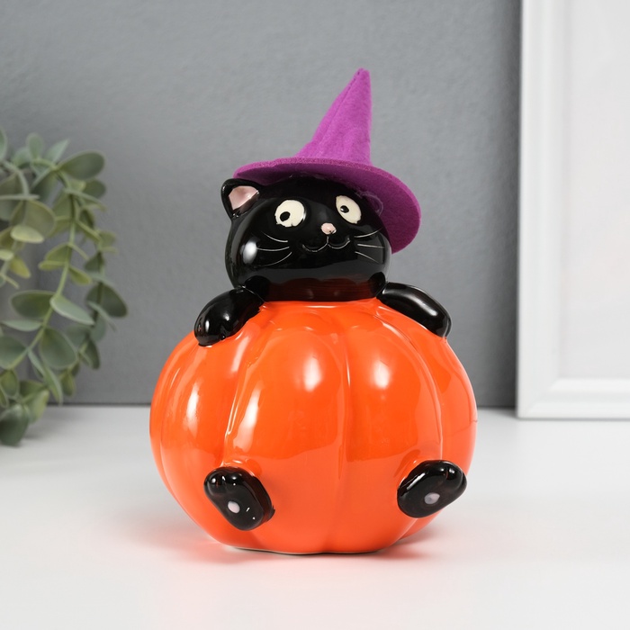 Копилка для денег «Котик в тыкве», керамика, 11.7×12×13.4 см