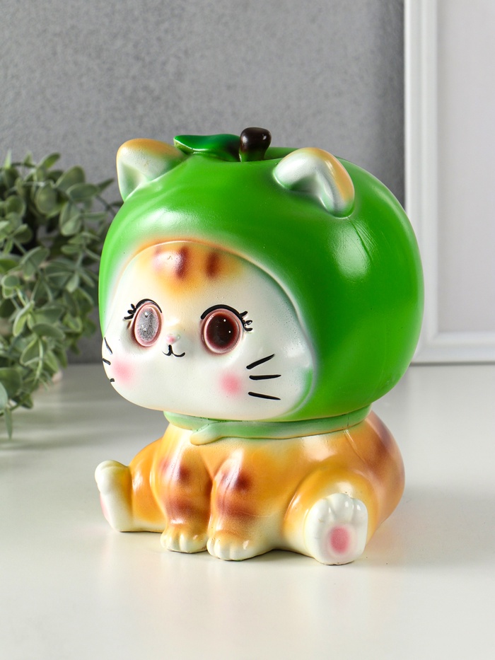Копилка для денег «Кот в костюме яблоко», гипс, зелёный, 21×17×17 см