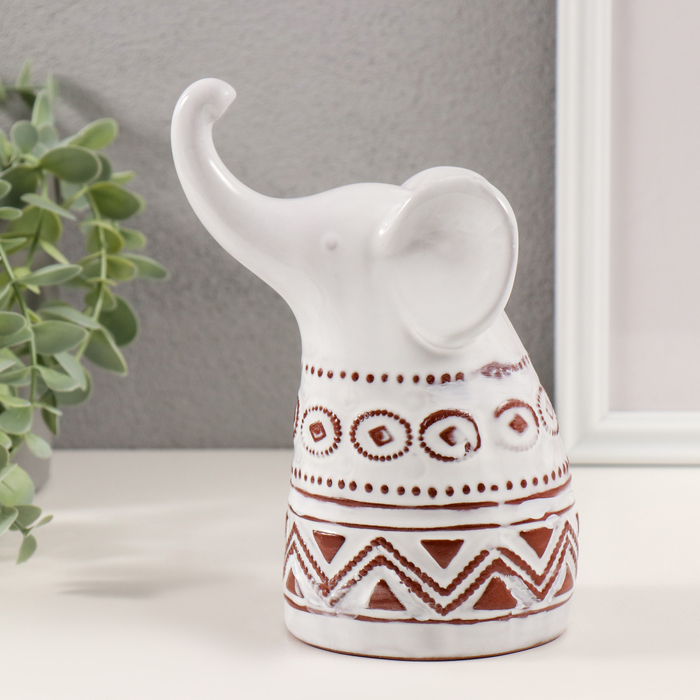 Фигурка керамика «Слон. Этнические узоры», белый состаренный, 8.5×10.5×17 см