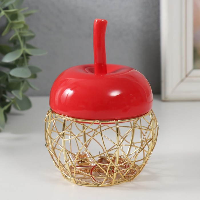 Шкатулка для украшений «Яблочко», керамика, металл, красная, 8.5×8.5×12 см