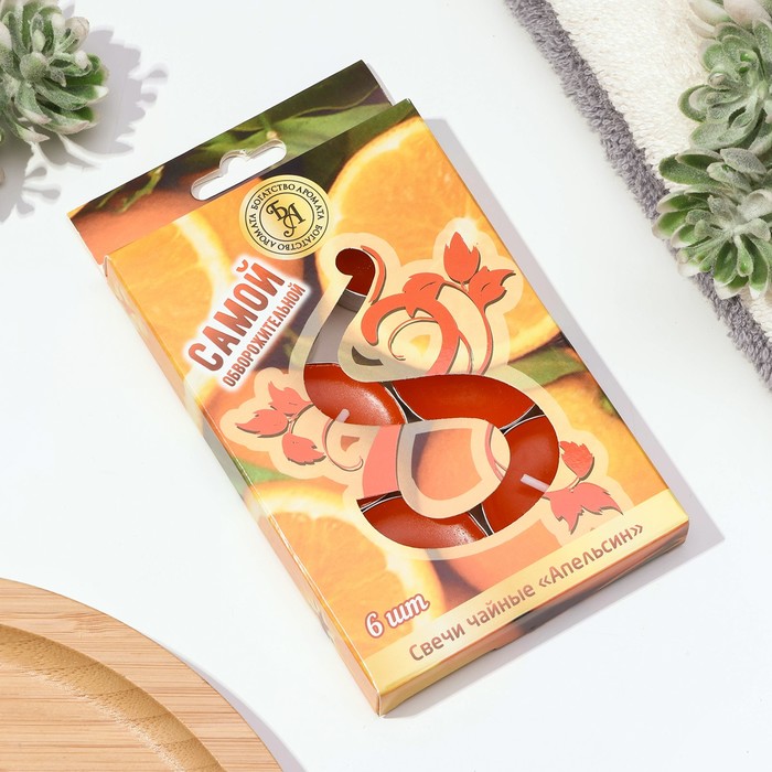 Набор свечей ароматических чайных, 6 шт., апельсин