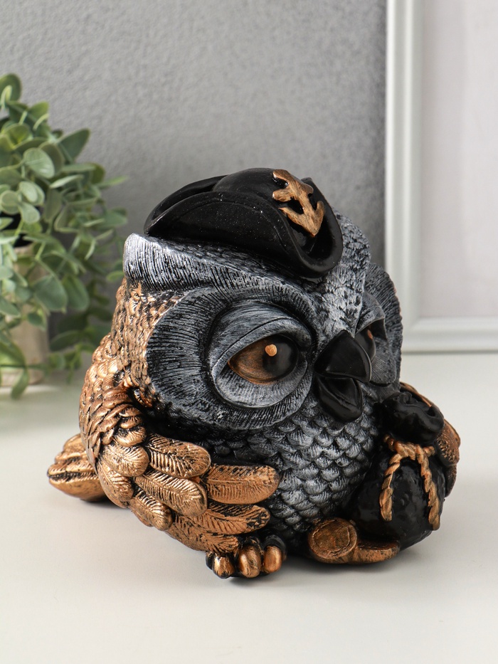 Копилка для денег «Сова в треуголке», гипс, 18×17 см, под бронзу с серебром