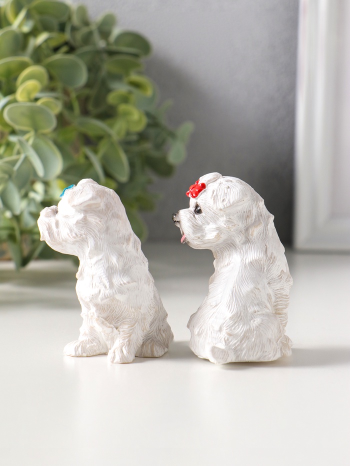 Набор фигурок 2 шт. полистоун «Белые терьеры с бантиками», 3.7×5.2×6.2 см