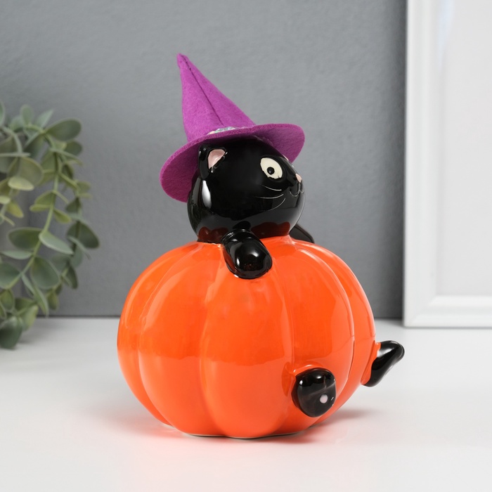 Копилка для денег «Котик в тыкве», керамика, 11.7×12×13.4 см