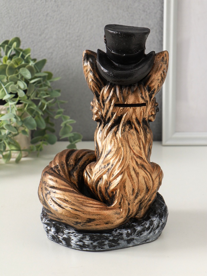 Копилка для денег «Лиса в шляпе», гипс, 24×15 см, под бронзу с серебром